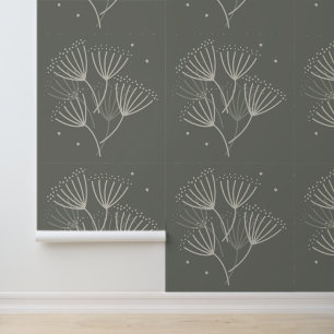 Hand Drawn Dandelions Floral Green Wallpaper