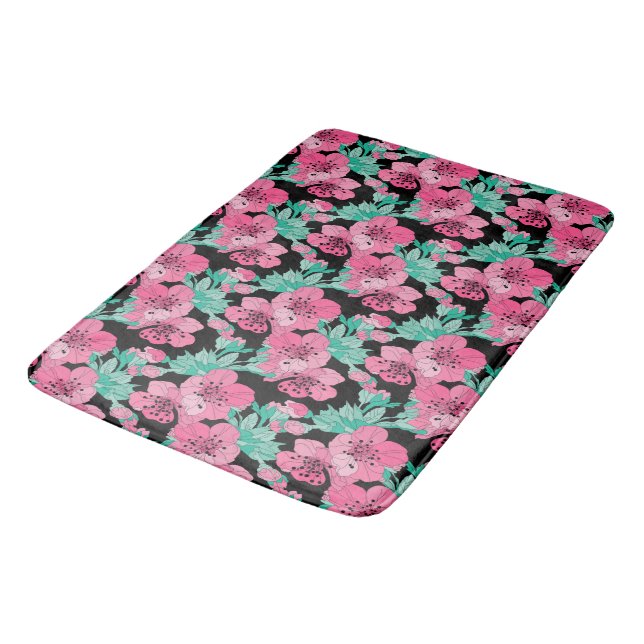 Hand Drawn Decorative Cherry Blossom Pattern     Bath Mat (Angled)