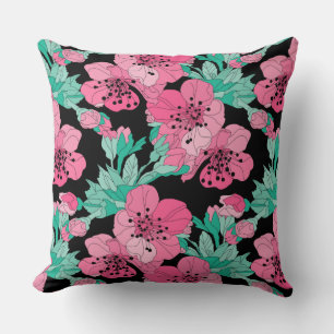Hand Drawn Decorative Cherry Blossom Pattern Cushion