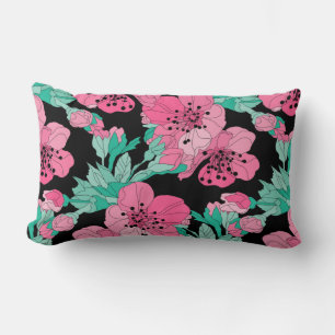 Hand Drawn Decorative Cherry Blossom Pattern Lumbar Cushion