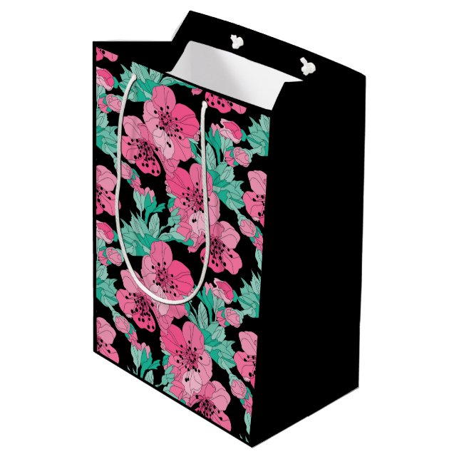 Hand Drawn Decorative Cherry Blossom Pattern       Medium Gift Bag (Back Angled)