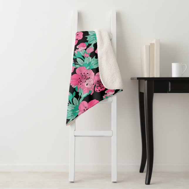 Hand Drawn Decorative Cherry Blossom Pattern   Sherpa Blanket (In Situ)