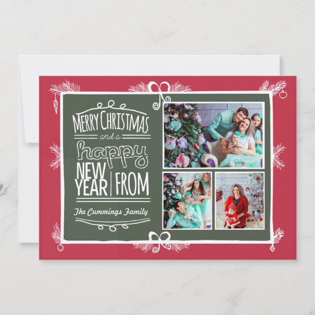 Hand Drawn Decorative Christmas Holiday Photo Card (Front)