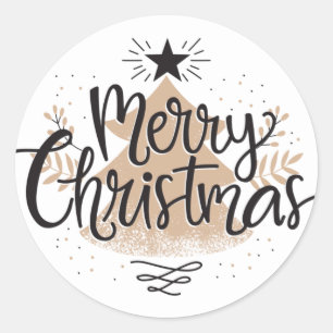 Hand drawn decorative Christmas Lettering Classic Round Sticker