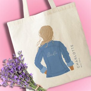 Hand Drawn Denim Jacket Blonde Hair Bride Tote Bag