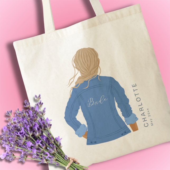 Hand Drawn Denim Jacket Blonde Hair Bride Tote Bag (Creator Uploaded)