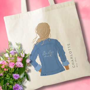 Hand Drawn Denim Jacket Blonde Hair Bridesmaid Tote Bag