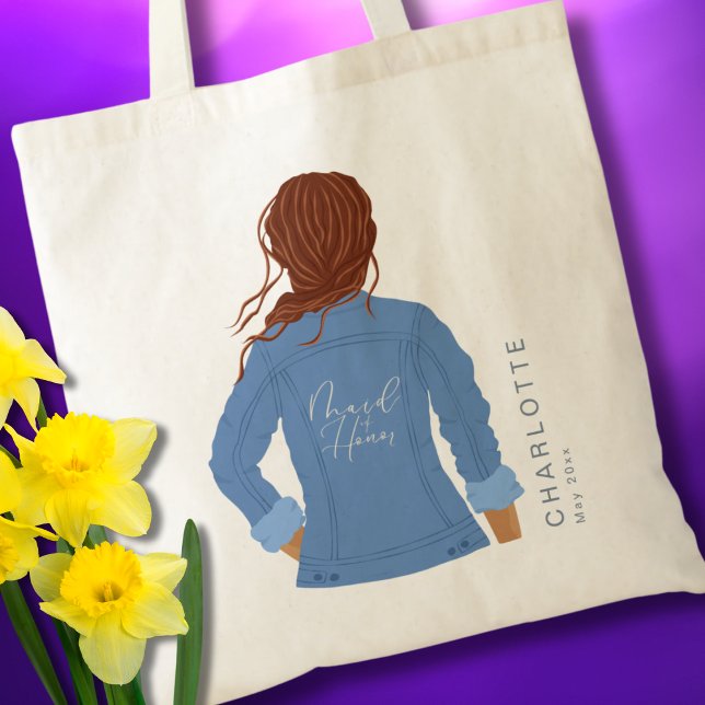 Hand Drawn Denim Jacket Red Hair Maid of Honour Tote Bag (Creator Uploaded)