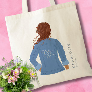 Hand Drawn Denim Jacket Red Hair Matron of Honour Tote Bag