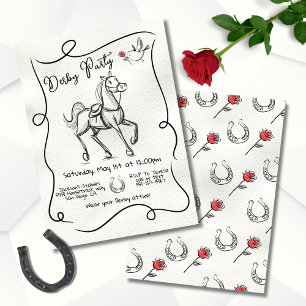 Hand drawn Derby Racehorse Modern Doodle party Invitation