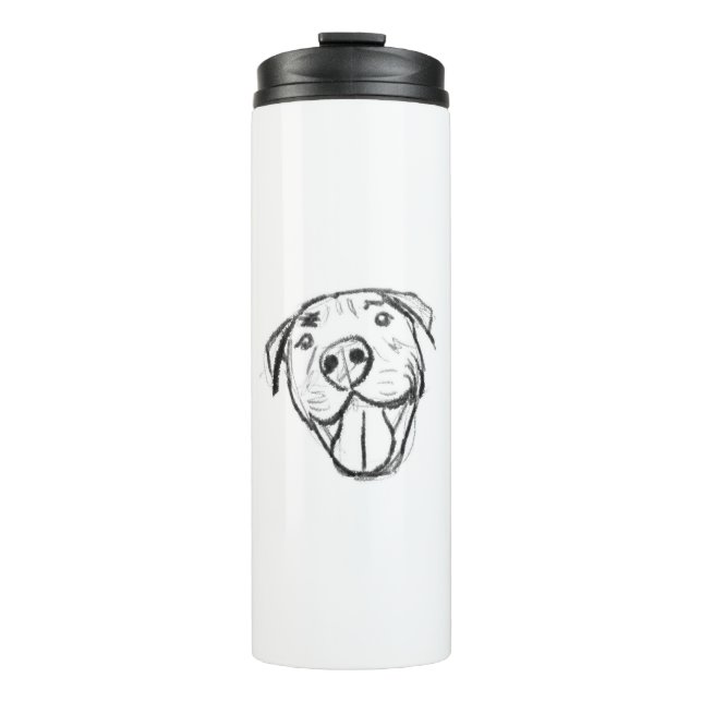 hand drawn digital smiling pit bull thermal tumbler (Front)