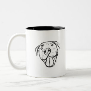hand drawn digital smiling pit bull Two-Tone coffee mug