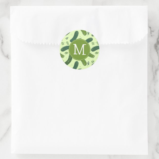 Hand Drawn Dill Pickle Pattern Classic Round Sticker (Bag)