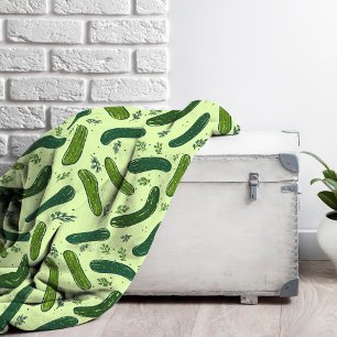 Hand Drawn Dill Pickle Pattern Fleece Blanket