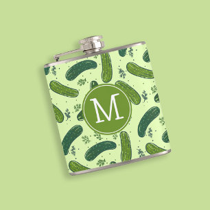 Hand Drawn Dill Pickle Pattern Hip Flask
