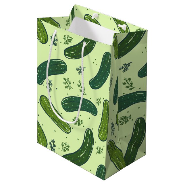 Hand Drawn Dill Pickle Pattern Medium Gift Bag (Front Angled)