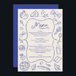 Hand Drawn Dinner Menu Italian Blue<br><div class="desc">Enhance your wedding reception with this illustrated menu card. Featuring hand-drawn food icons and a classic design, this customisable menu card adds a charming touch to your special day. Perfect for showcasing your carefully curated menu, this card is both elegant and functional, making it a beautiful keepsake for your guests....</div>