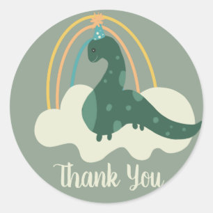 Hand Drawn Dinosaur Rainbow Birthday Party Green Classic Round Sticker