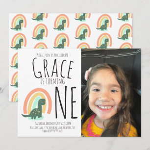 Hand Drawn Dinosaur Rainbow Birthday Party Photo I Invitation