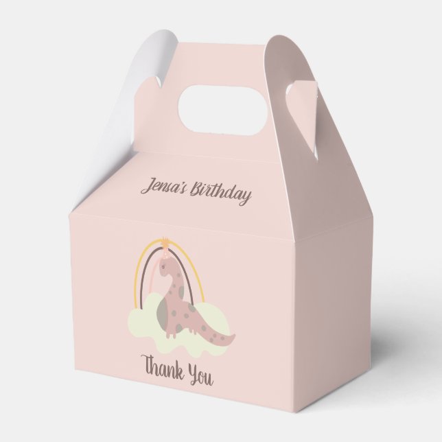 Hand Drawn Dinosaur Rainbow Birthday Party Pink  F Favour Box (Front Side)