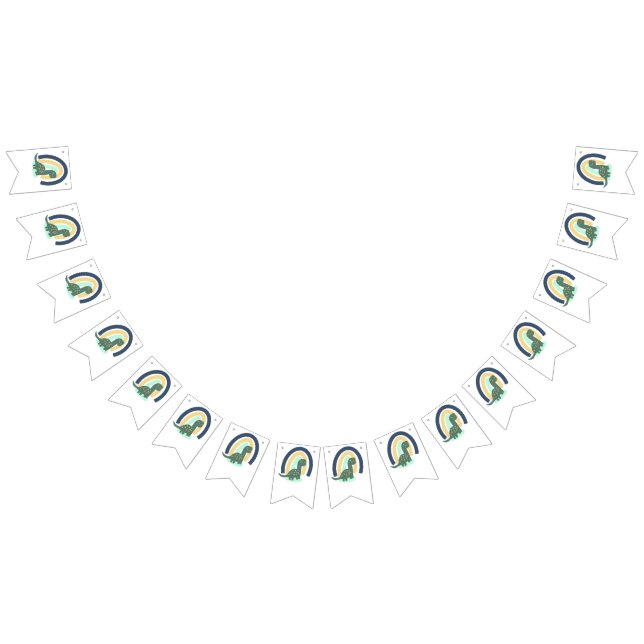 Hand Drawn Dinosaur with Rainbow Birthday Party  Bunting (All)