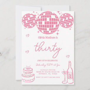 Hand Drawn Disco Ball 30rd Birthday Party Invitation