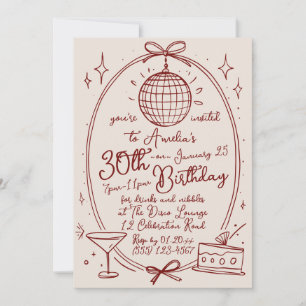 Hand Drawn Disco Ball Birthday Invitation