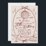 Hand Drawn Disco Ball Birthday Invitation<br><div class="desc">Celebrate a milestone birthday with our customisable Red and Pink 30th Birthday Invitation. This elegant invitation features a vibrant colour scheme of red and pink, complemented by illustrations of a disco ball, cocktail glass, and cake. Perfect for a stylish and unforgettable celebration. Personalise the details to make it uniquely yours....</div>