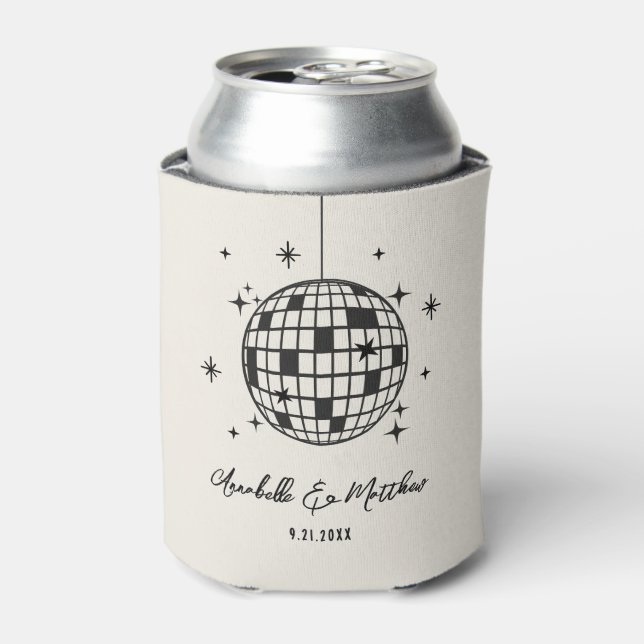 Hand Drawn Disco Retro Wedding Can Cooler (Can Front)