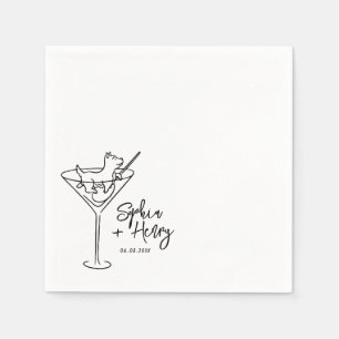 Hand Drawn Dog and Martini Whimsical Wedding  Napkin