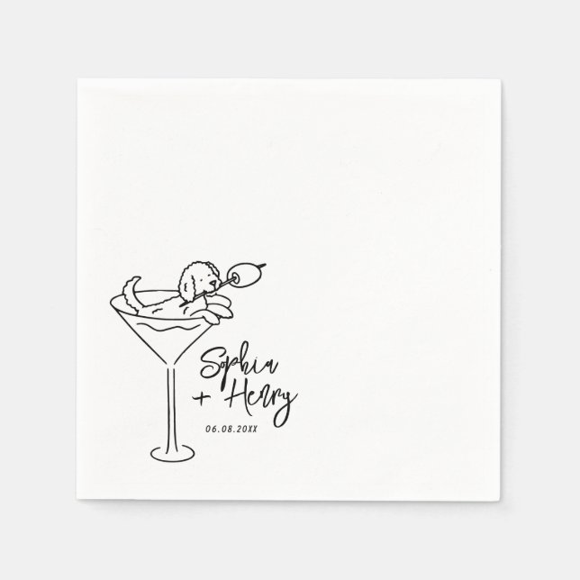Hand Drawn Dog and Martini Whimsical Wedding  Napkin (Front)