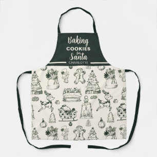 Hand Drawn Doodle Baking Cookies for Santa Apron