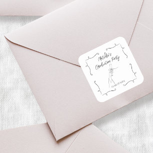 Hand Drawn Doodle Black & White Graduation Party Square Sticker