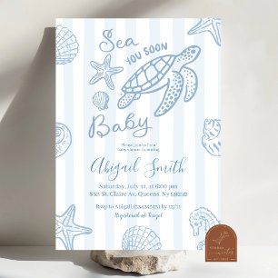 Hand Drawn Doodle Blue All Sea You Soon Baby Invitation