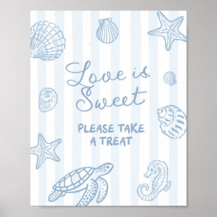 Hand Drawn Doodle Blue Love is Sweet Party Sign