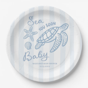 Hand Drawn Doodle Blue Sea You Soon Paper Plate