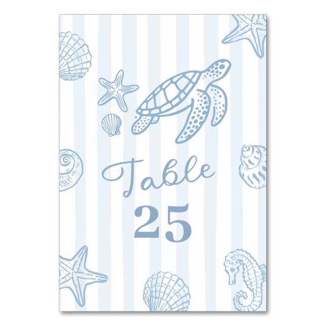 Hand Drawn Doodle Blue Sea You Soon Table Number (Front)