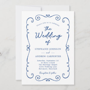 Hand Drawn Doodle Border QR Code Wedding Invitation