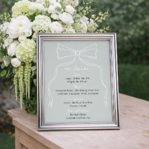Hand Drawn Doodle Bow Sage Green Wedding Bar Poster