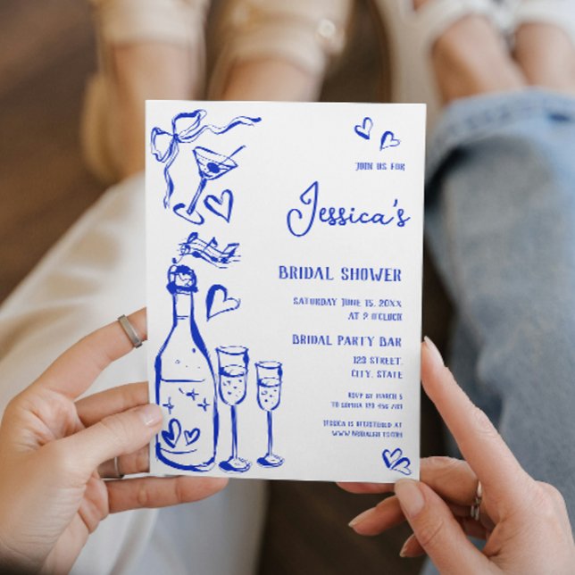 Hand Drawn Doodle Bridal Shower French Bow  Invitation (Creator Uploaded)