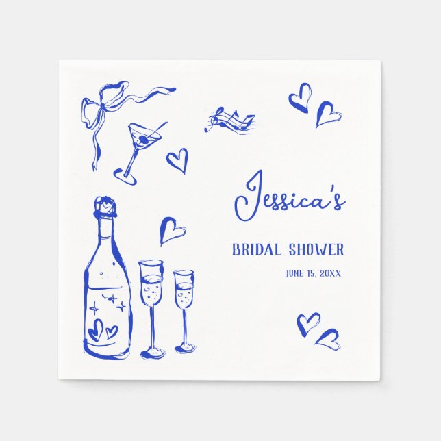 Hand Drawn Doodle Bridal Shower French Bow  Napkin (Front)