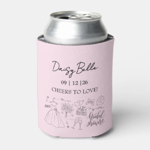 Hand Drawn Doodle Bridal Shower Pink Can Cooler