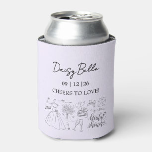 Hand Drawn Doodle Bridal Shower Purple Can Cooler