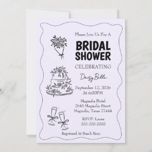 Hand Drawn Doodle Bridal Shower Purple Invitation