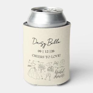 Hand Drawn Doodle Bridal Shower Yellow Can Cooler