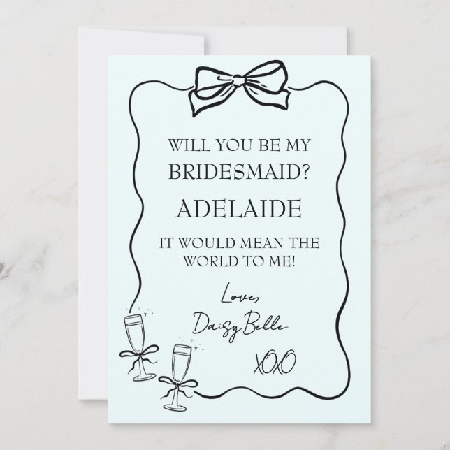 Hand Drawn Doodle Bridesmaid Proposal Green Invitation (Front)