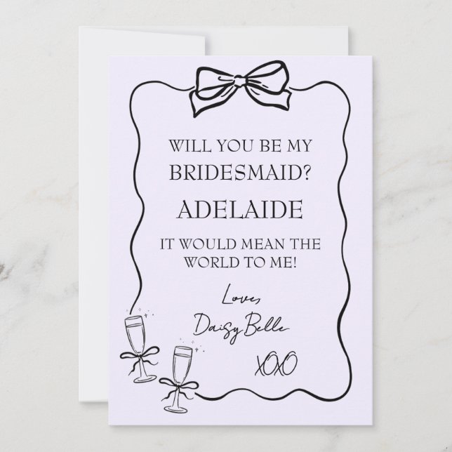 Hand Drawn Doodle Bridesmaid Proposal Purple Invitation (Front)
