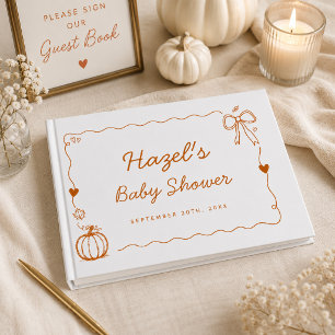 Hand Drawn Doodle Burnt Orange Pumpkin Baby Shower Guest Book