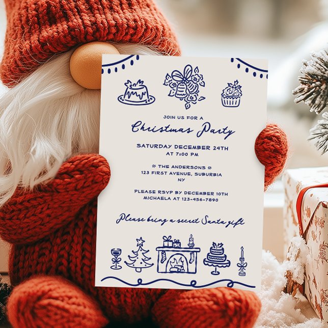 Hand Drawn Doodle Christmas Party Invitation (Creator Uploaded)