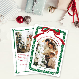 Hand Drawn Doodle Christmas Wreath 2 Photo Holiday Card